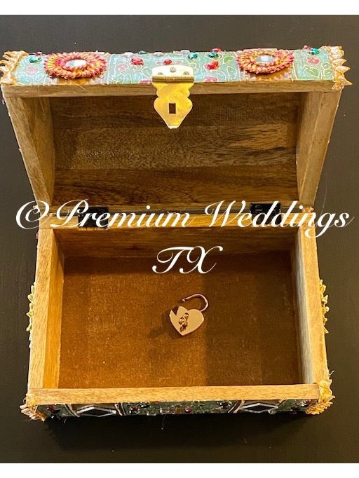 Mint Green & Pink Embellished Handmade Jewelry Box - Premium Weddings TX