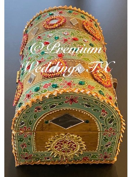 Mint Green & Pink Embellished Handmade Jewelry Box - Premium Weddings TX