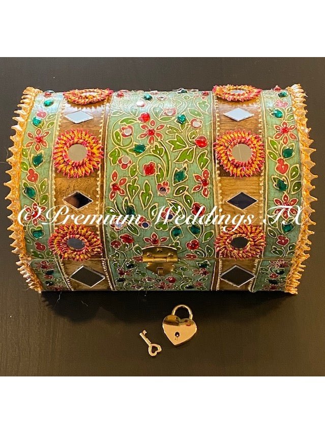 Mint Green & Pink Embellished Handmade Jewelry Box - Premium Weddings TX