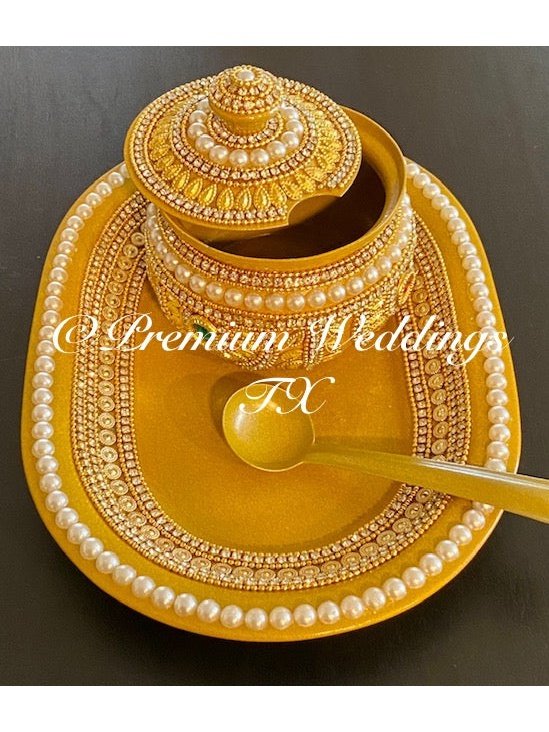 Gold & Pearl Embellished Mukhwas Set - Premium Weddings TX