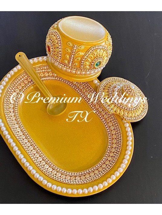 Gold & Pearl Embellished Mukhwas Set - Premium Weddings TX