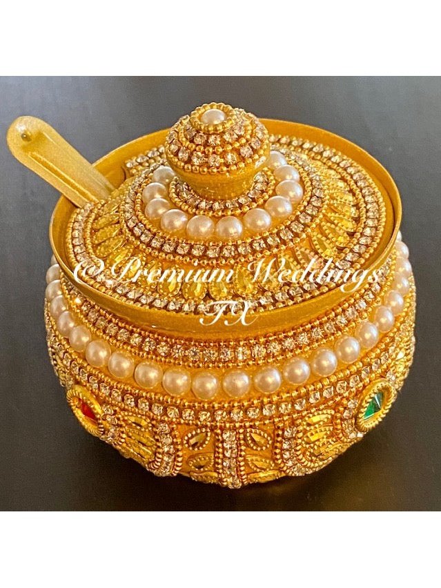 Gold & Pearl Embellished Mukhwas Set - Premium Weddings TX