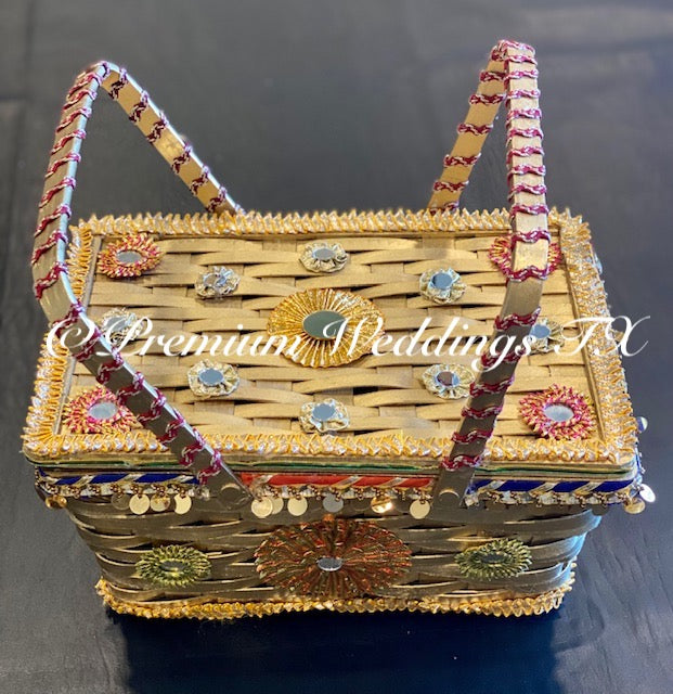 Gold Wedding Basket With Handles & Top Lid - Premium Weddings TX