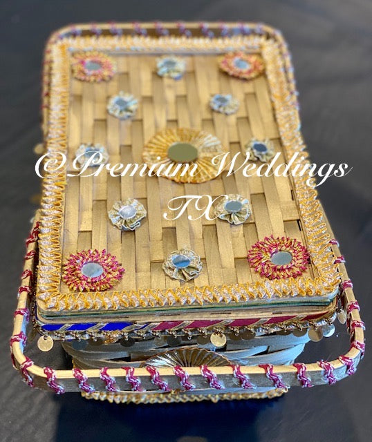 Gold Wedding Basket With Handles & Top Lid - Premium Weddings TX