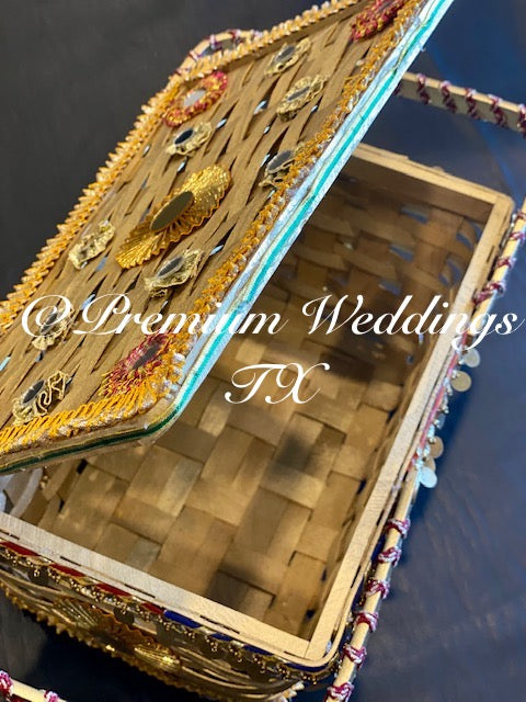 Gold Wedding Basket With Handles & Top Lid - Premium Weddings TX