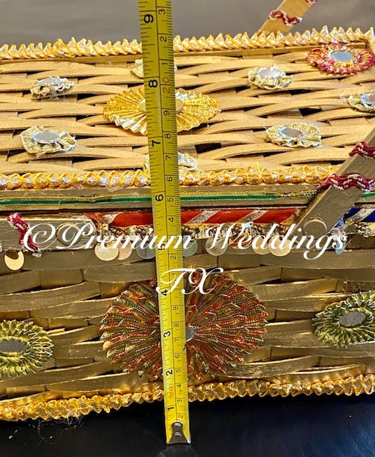 Gold Wedding Basket With Handles & Top Lid - Premium Weddings TX