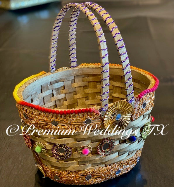 Gold Wedding Basket With Handles - Premium Weddings TX