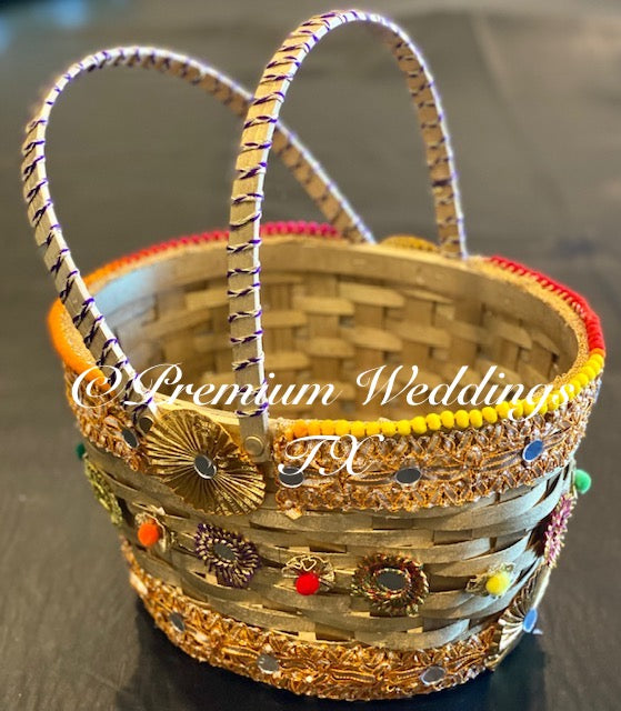 Gold Wedding Basket With Handles - Premium Weddings TX
