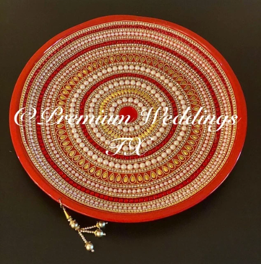 Red Bead & Pearl Mehndi Thaal - Premium Weddings TX