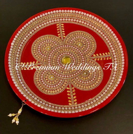 Red Clover Pearl Embellished Thaal - Premium Weddings TX