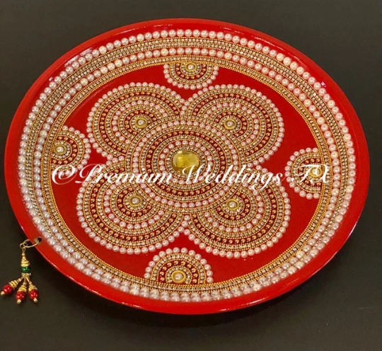 Red Flower Pearl Mehndi Thaal - Premium Weddings TX