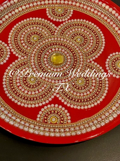 Red Flower Pearl Mehndi Thaal - Premium Weddings TX