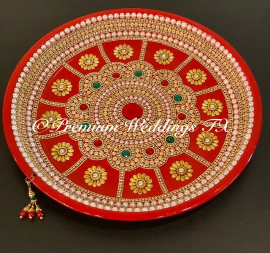 Red Multi Stone Embellished Thaal - Premium Weddings TX