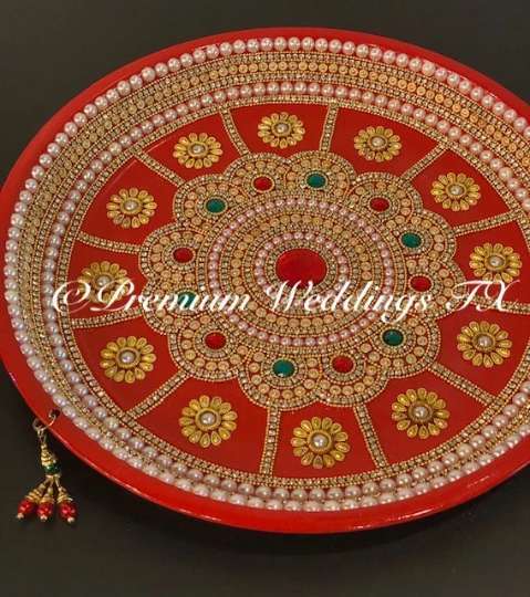 Red Multi Stone Embellished Thaal - Premium Weddings TX