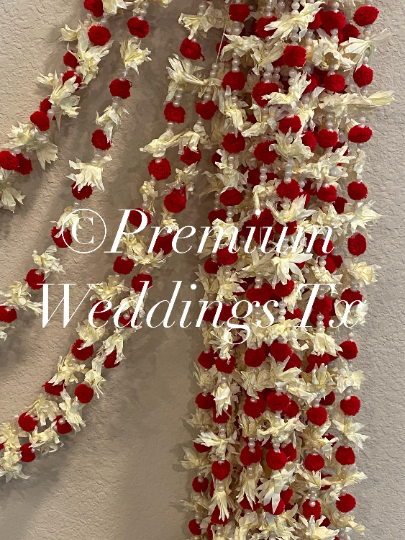 Eco-Friendly Red Pom Pom Flower Backdrop Garlands - Premium Weddings TX