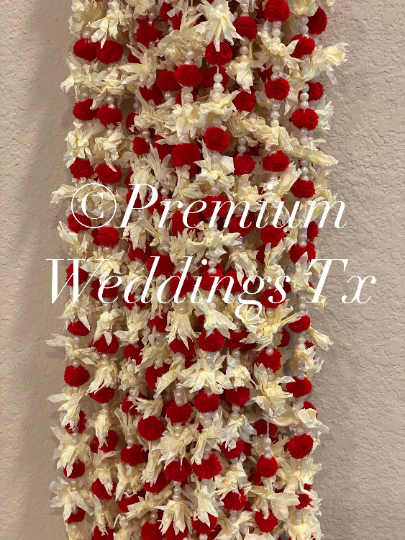 Eco-Friendly Red Pom Pom Flower Backdrop Garlands - Premium Weddings TX
