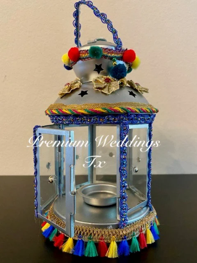Handmade Embellished Silver Lantern - 1 PC - Premium Weddings TX