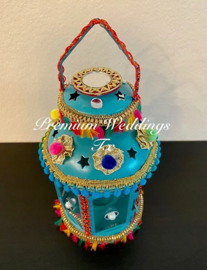Handmade Embellished Teal Lantern - 1 PC - Premium Weddings TX