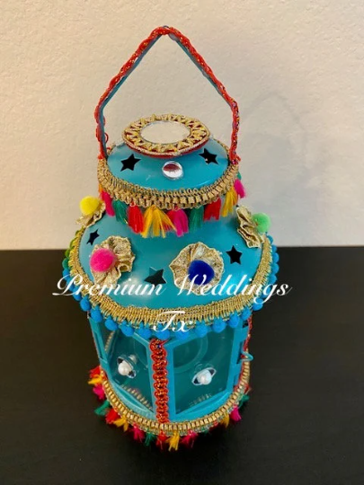 Handmade Embellished Teal Lantern - 1 PC - Premium Weddings TX