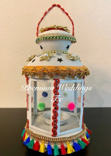 Handmade Embellished White Lantern - 1 PC - Premium Weddings TX