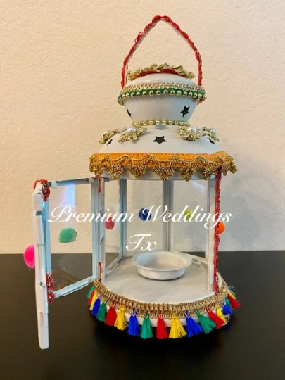 Handmade Embellished White Lantern - 1 PC - Premium Weddings TX