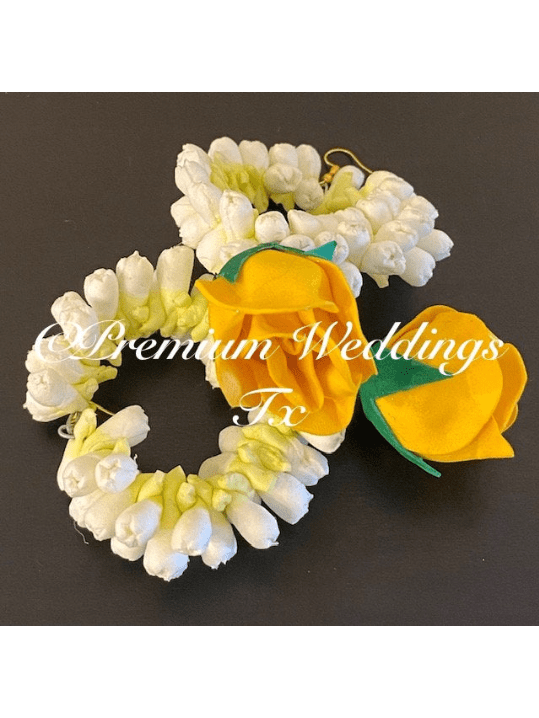 Yellow Mogra Earrings Tikka Set - Premium Weddings TX