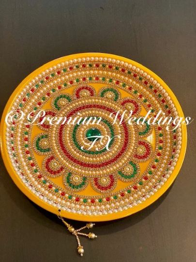 Yellow MultiStone Flower Thaali - Premium Weddings TX