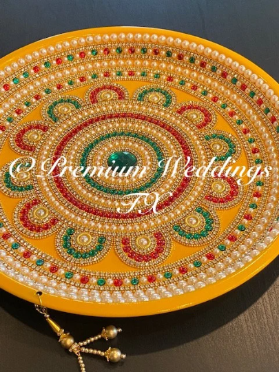 Yellow MultiStone Flower Thaali - Premium Weddings TX