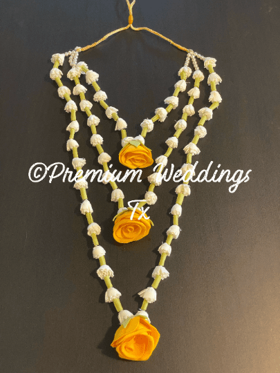 Yellow Necklace Gajra Set - Premium Weddings TX