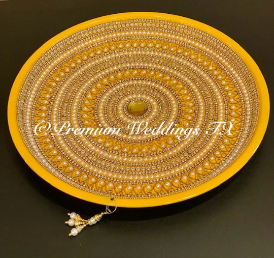 Yellow Paisley Pearl Mehndi Thaali - Premium Weddings TX