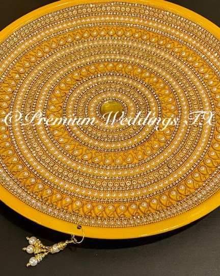 Yellow Paisley Pearl Mehndi Thaali - Premium Weddings TX