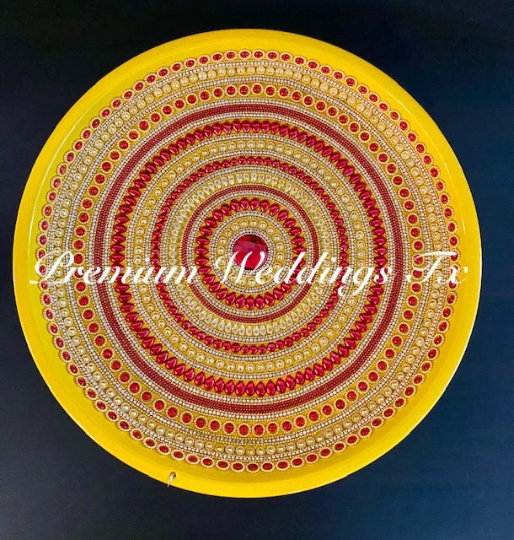 Yellow Red Spiral Mehndi Thaali - Premium Weddings TX