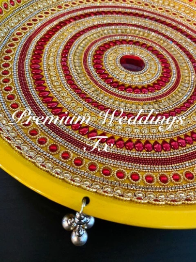 Yellow Red Spiral Mehndi Thaali - Premium Weddings TX