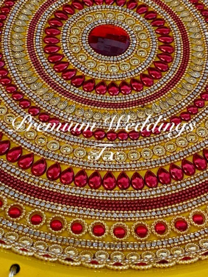 Yellow Red Spiral Mehndi Thaali - Premium Weddings TX