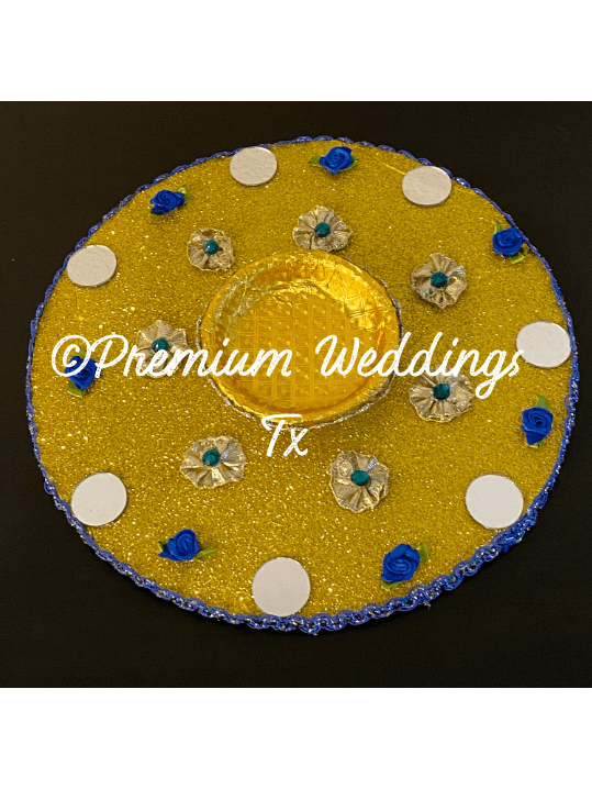 Gold Blue Mehndi Plates - Premium Weddings TX
