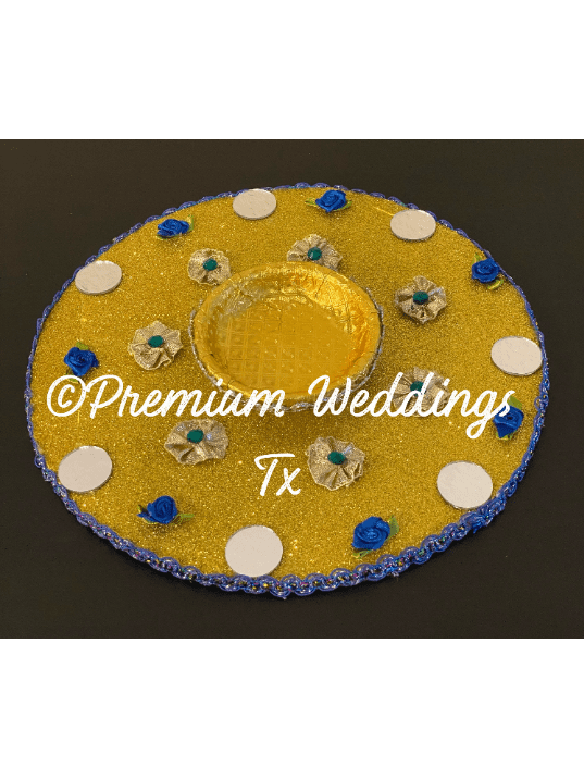 Gold Blue Mehndi Plates - Premium Weddings TX