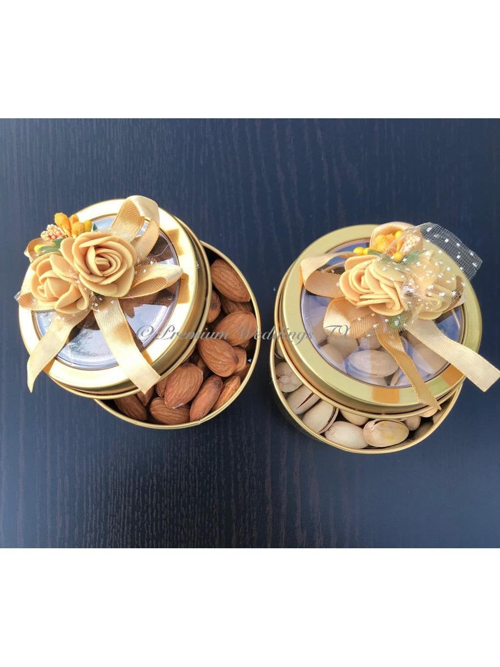 Gold Tin Favor Cans - Premium Weddings TX