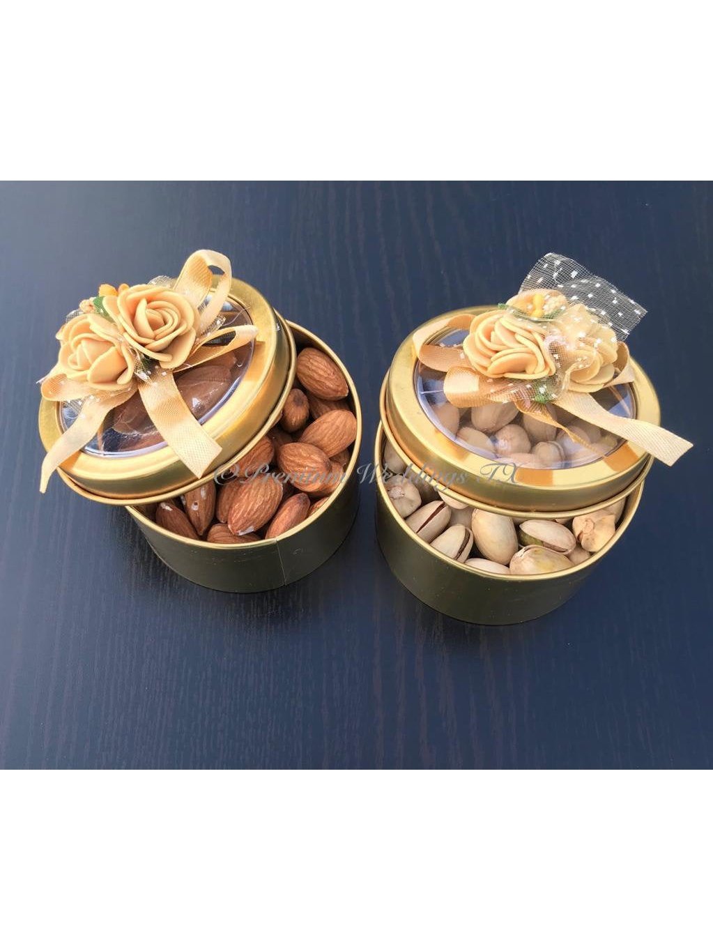 Gold Tin Favor Cans - Premium Weddings TX