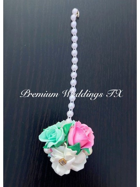 Mint & Pink Rose Bud Flower Gajra Set