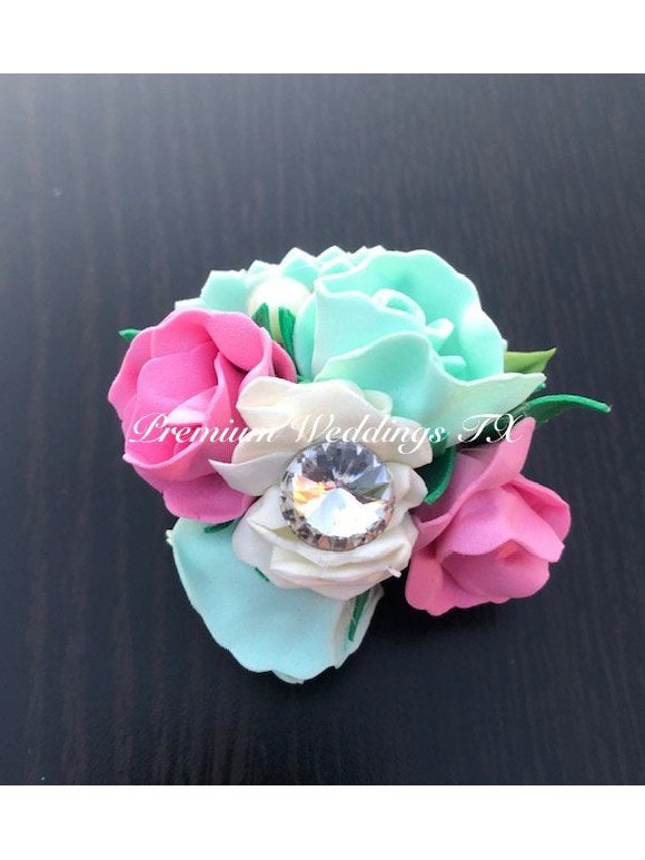 Mint & Pink Rose Bud Flower Gajra Set