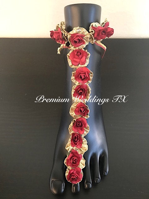 Red Flower Anklet Gajra Set - Premium Weddings TX