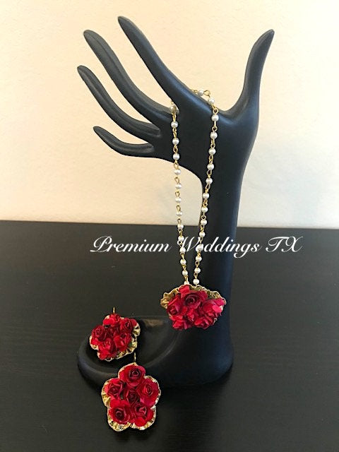 Red Flower Anklet Gajra Set - Premium Weddings TX