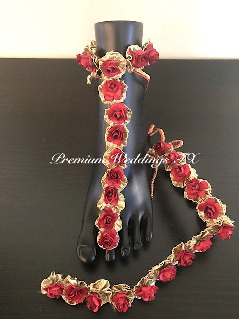 Red Flower Anklet Gajra Set - Premium Weddings TX