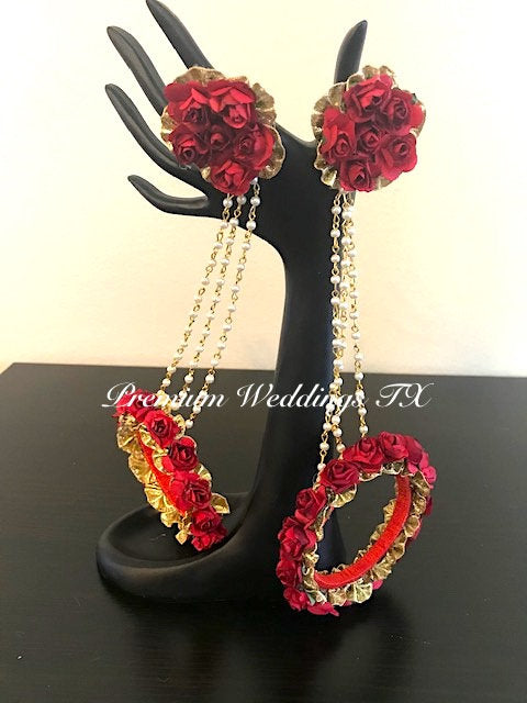 Red Flower Anklet Gajra Set - Premium Weddings TX