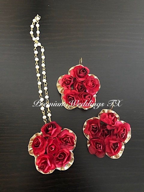 Red Flower Anklet Gajra Set - Premium Weddings TX