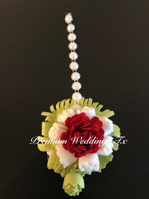 Red Rose Bud Flower Gajra Set - Premium Weddings TX