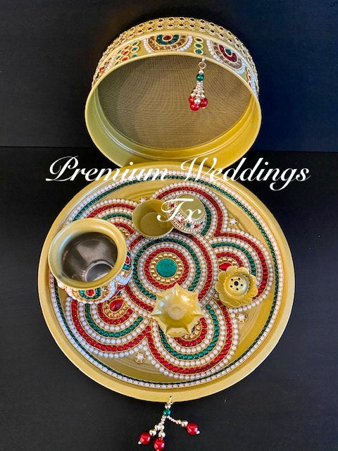 Gold Karwa Chauth Thaali Set - Premium Weddings TX