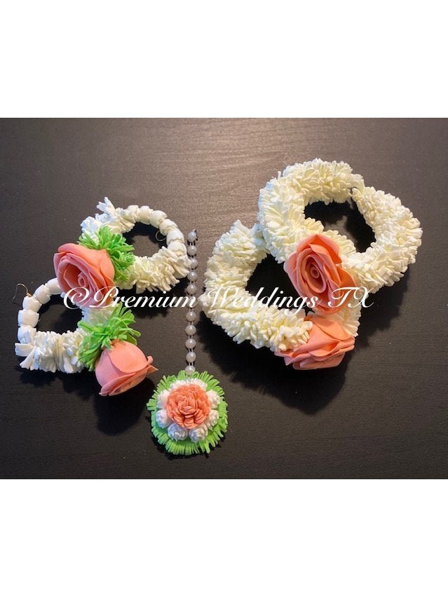 Peach Rose Bud Flower Gajra Set