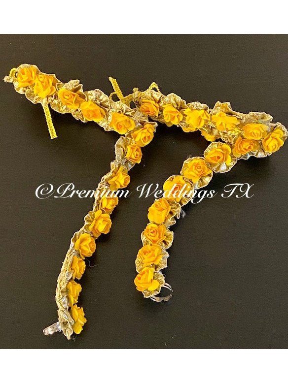 Yellow Flower Anklet Gajra Set - Premium Weddings TX