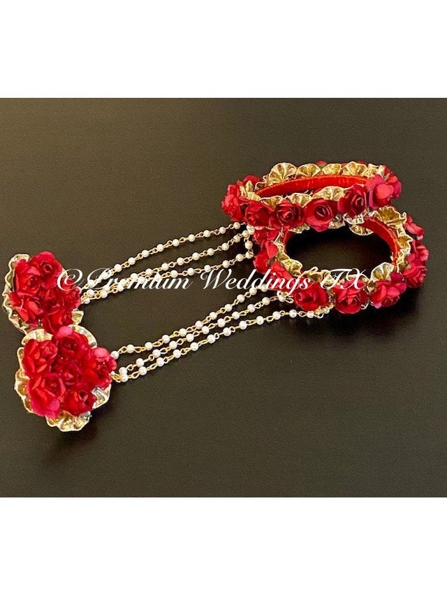Red Flower Anklet Gajra Set - Premium Weddings TX